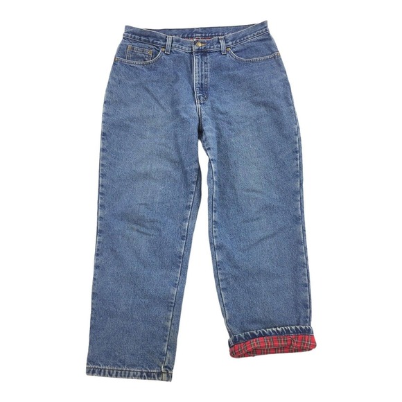 Vintage LL Bean Fleece Lined Tapered Leg Jeans 14 Petite